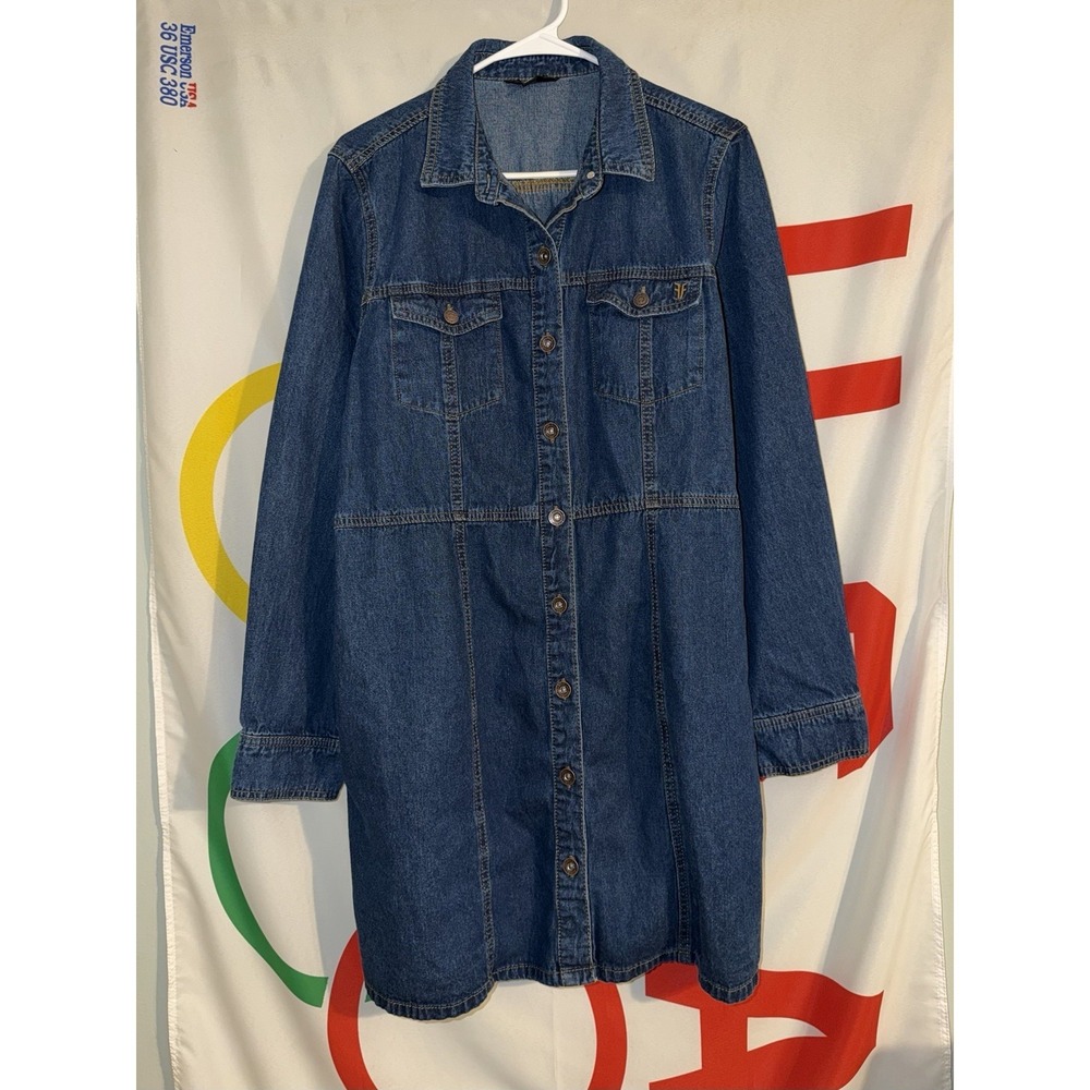 Frye Denim Shirt Dress Womens XL Long Sleeve Western Cowgirl